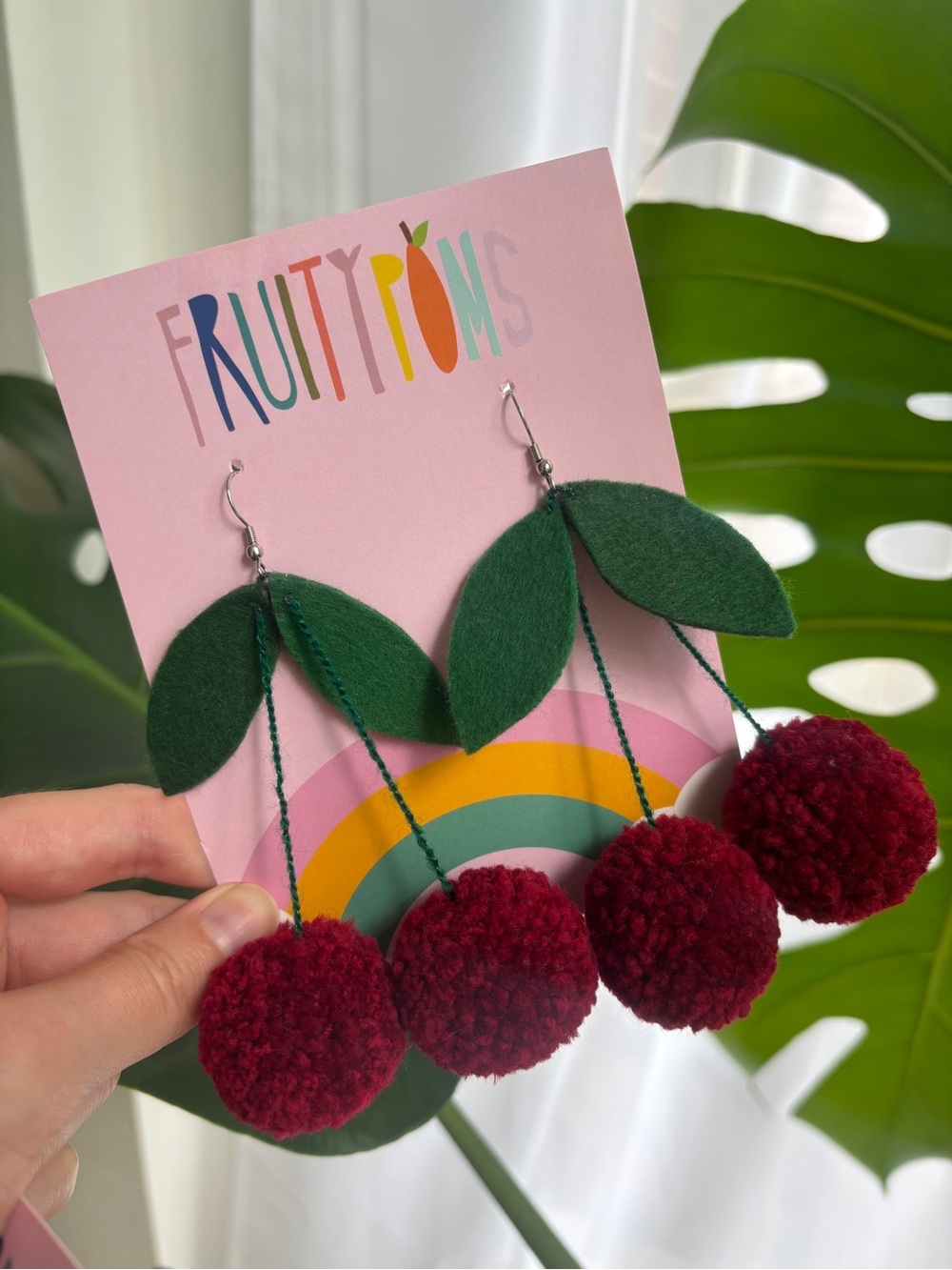 Fruity Poms Cherry Earrings OG Pom Pom Fruit Costume Felt Fall